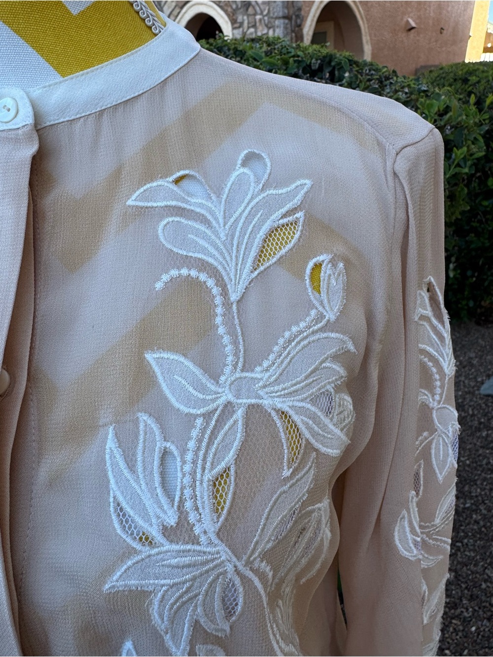 Reiss Sheer Embroidered Floral Button-Up Blouse in Beige - Picture 6 of 15